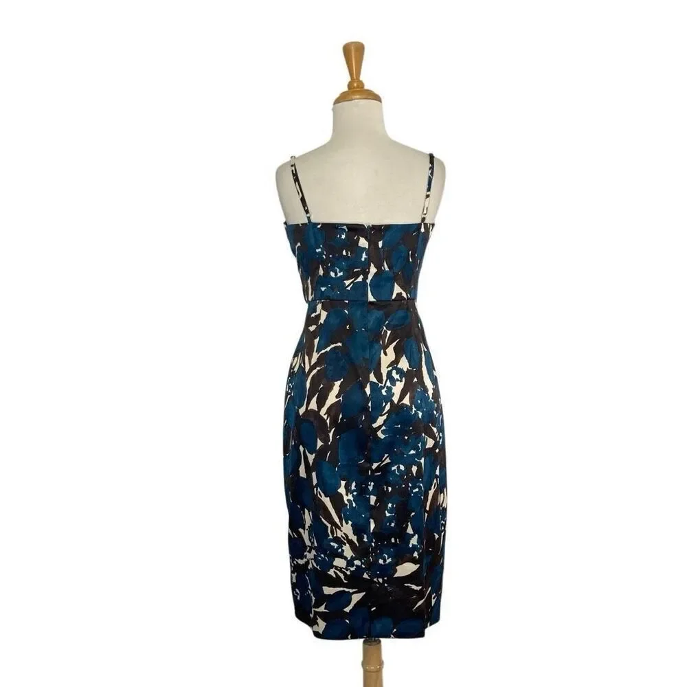 Donna Ricco 6 S Blue Brown Floral Gown Midi Dress Prom Evening Cocktail Wiggle - Picture 3 of 9